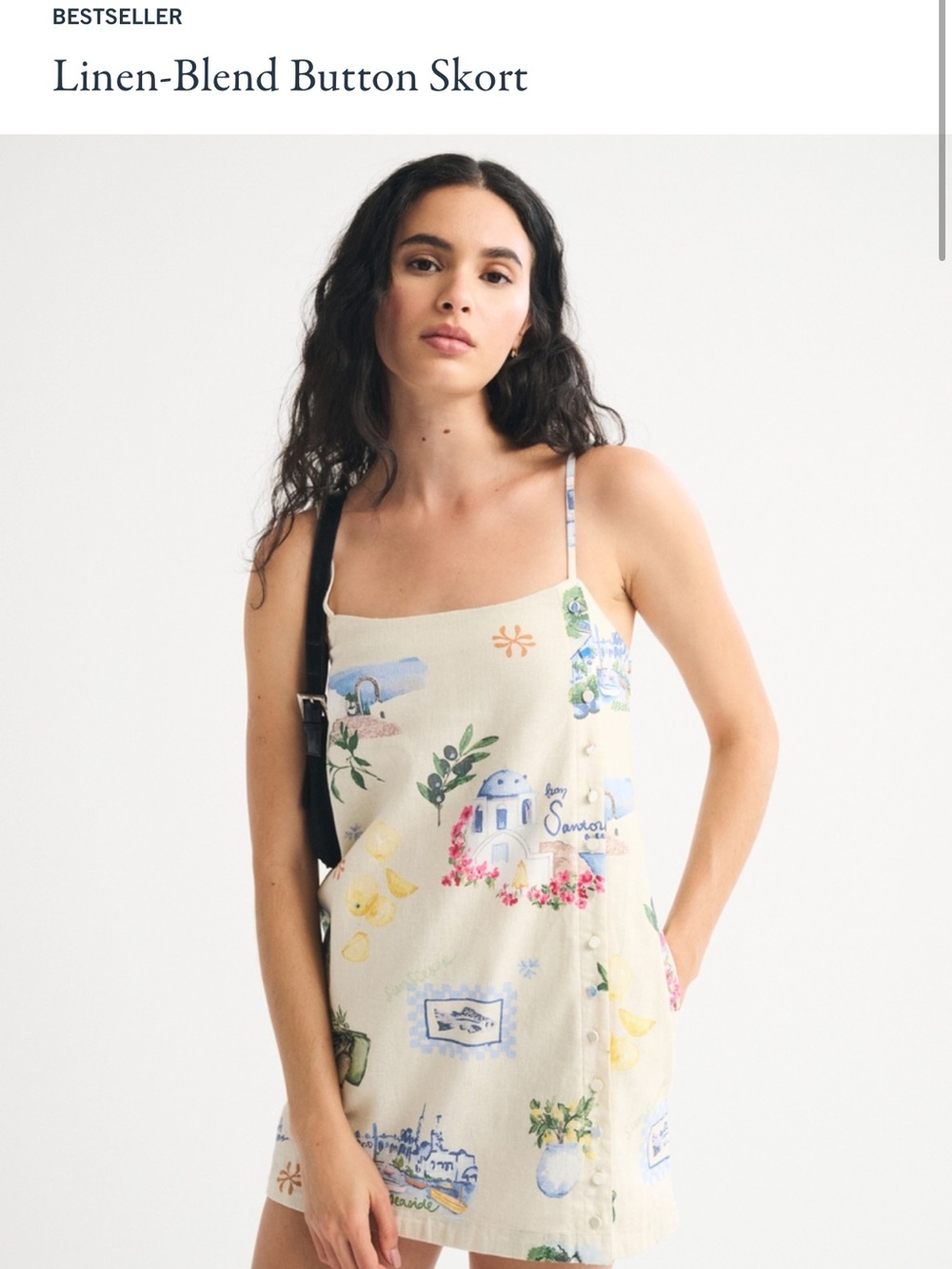 Abercombie Linen-Blend Printed Skort Dress in Cream